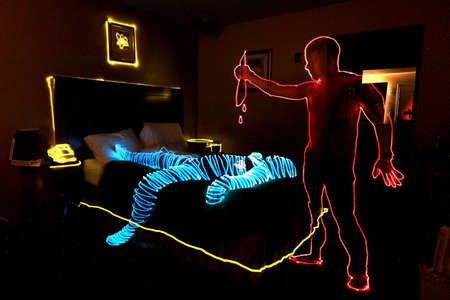 Light Painted Scene of a Murder Concept with a Knifeの写真素材
