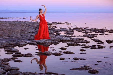 Glamorous High Fashion Woman on the Shores of the Salton Seaの写真素材