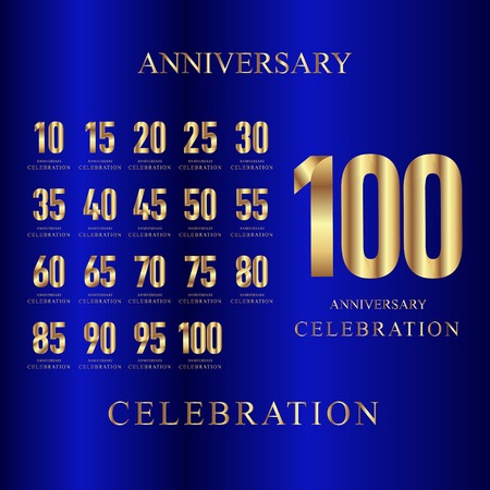 100 Year Anniversary Celebration Set Gold Blue Vector Template Design Illustrationのイラスト素材