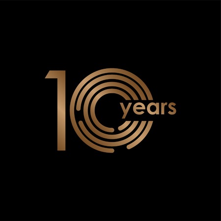 10 Year Anniversary Luxury Gold Black Logo Vector Template Design Illustrationのイラスト素材