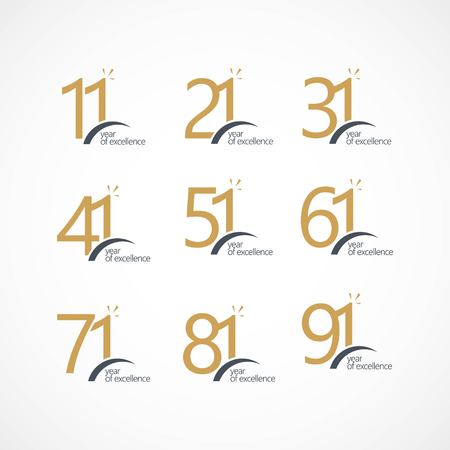 Year of Excellence Set 11 21 31 41 51 61 71 81 91 Vector Template Design Illustrationのイラスト素材