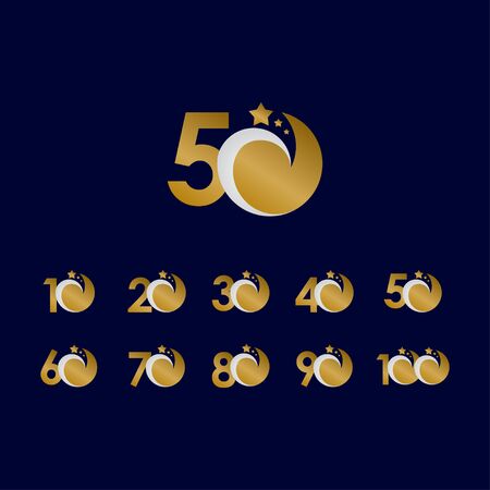 50 Years Anniversary Star Dash Gold Celebration set  Template Design Illustrationのイラスト素材