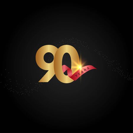 90 Years Anniversary Celebration Gold Vector Template Design Illustrationのイラスト素材