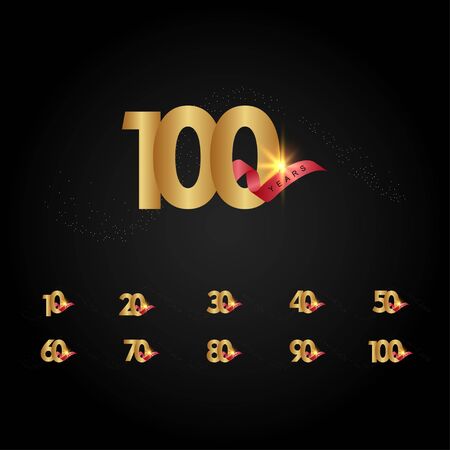 100 Years Anniversary Celebration Gold Vector Template Design Illustrationのイラスト素材