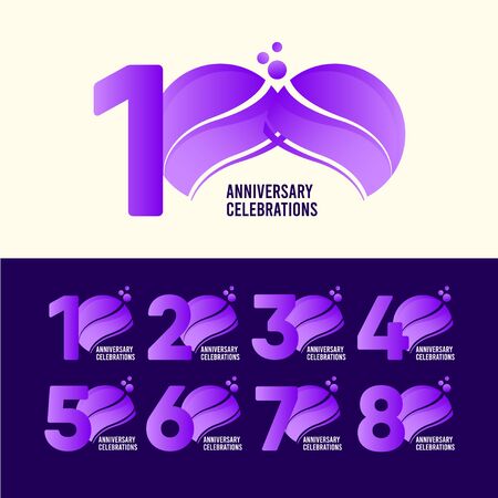 100 Years Anniversary Celebration Set, Purple Vector Template Design Illustrationのイラスト素材