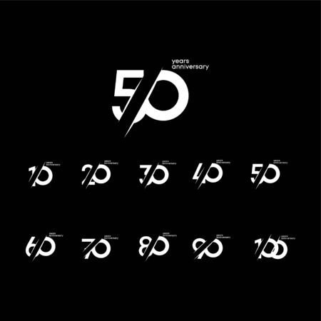 50 Years Anniversary Set 10 20 30 40 60 70 80 90 100 Vector Template Design Illustrationのイラスト素材