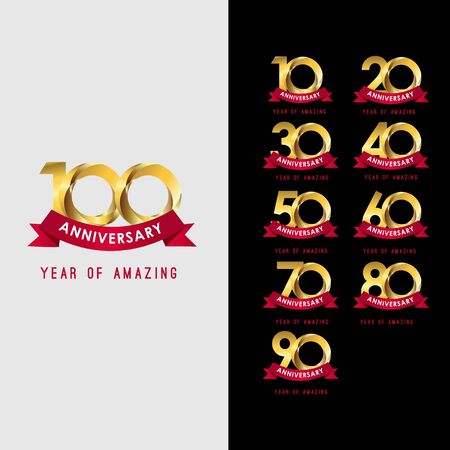 100 Year Anniversary Set Year of Amazing Vector Template Design Illustrationのイラスト素材