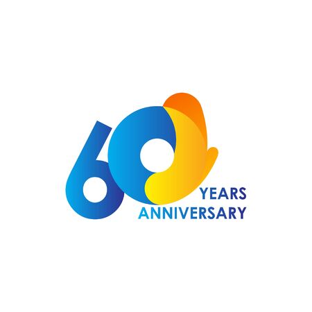 60 Years Anniversary Celebration Blue Yellow Vector Template Design Illustrationのイラスト素材