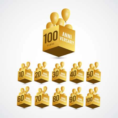 100 Years Anniversary Celebration Gold 3 D Vector Label Logo Template Design Illustrationのイラスト素材