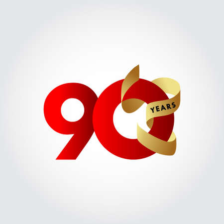90 Years Anniversary Ribbon Celebration Vector Template Design Illustrationのイラスト素材