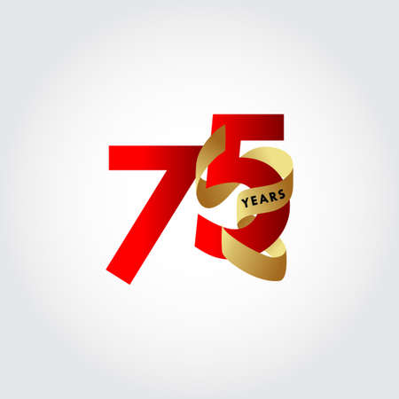75 Years Anniversary Ribbon Celebration Vector Template Design Illustrationのイラスト素材