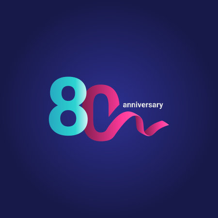 80 Years Anniversary Celebration Purple Ribbon Vector Template Design Illustrationのイラスト素材