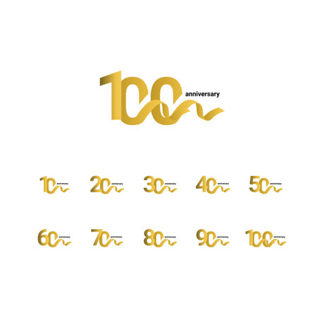 100 Years Anniversary Celebration Gold Ribbon Vector Template Design Illustrationのイラスト素材