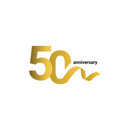 50 Years Anniversary Celebration Gold Ribbon Vector Template Design Illustrationのイラスト素材