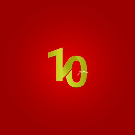 10 Years Anniversary Celebration Yellow Line Number Vector Template Design Illustrationのイラスト素材