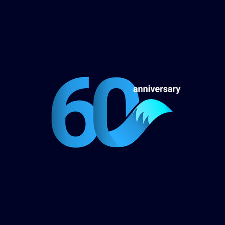 60 Years Anniversary Celebration Blue Fox Model Vector Template Design Illustrationのイラスト素材