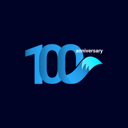 100 Years Anniversary Celebration Blue Fox Model Vector Template Design Illustrationのイラスト素材