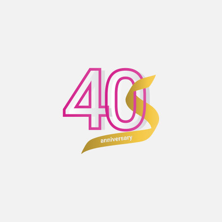 40 Years Anniversary Celebration Gold Ribbon Vector Template Design Illustrationのイラスト素材