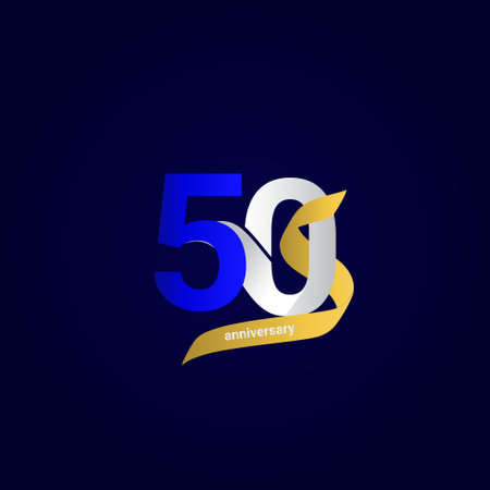 50 Years Anniversary Celebration Blue Ribbon Number Vector Template Design Illustrationのイラスト素材