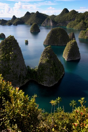 Beautiful landscape scenery of Wayag Island in Raja Ampat, West Papua, Indonesia の写真素材