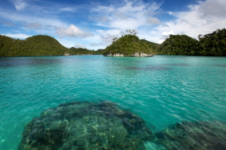 Beautiful landscape scenery of Wayag Island in Raja Ampat, West Papua, Indonesia の写真素材