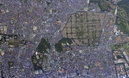 Shingo over Tama Cemetery, aerial photographyの写真素材