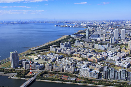 Suburban residential area, seaside Makuhari area, high-rise apartmentのeditorial素材