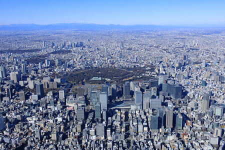 Urban landscape, Tokyo Station, Imperial Palace, Aerial photographyのeditorial素材
