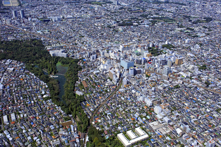 Full view of Kichijoji, residential area in the suburbs, aerial photographyのeditorial素材