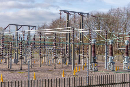 National Grid electricity substation, Bredbury, Stockport, UK.の写真素材