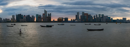 Sunset panorama of Hangzhou Qianjiang city viewのeditorial素材