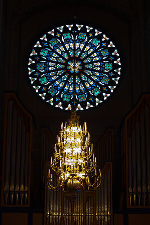 The rose window over the Ruffatti organ in Uppsala Cathedral 