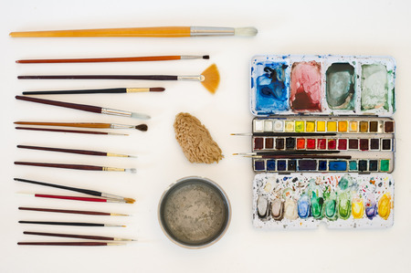 A still life with the water-colour artist tools.