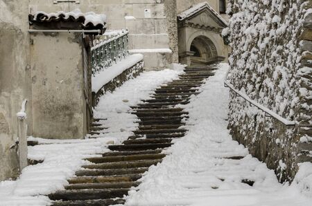 snow-covered staircaseの写真素材