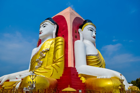 Myanmar buddha with blue skyの写真素材