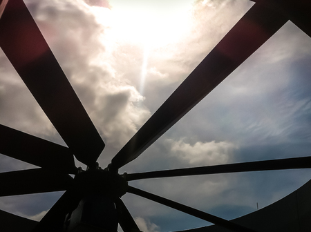 Fan blade of cooling tower in power plant with sun lightの写真素材