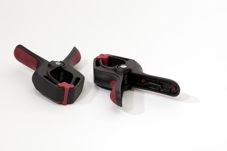 A set of spring clamps made of plastic.の写真素材