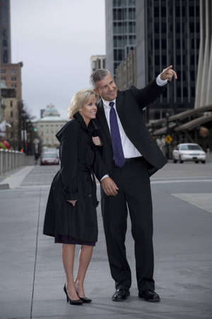 Man and Woman on City Streetの写真素材