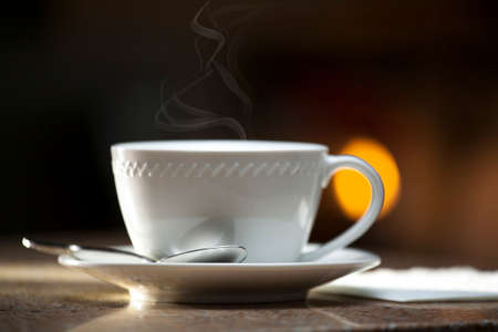 Coffe Mug with Steam and Spoonの写真素材