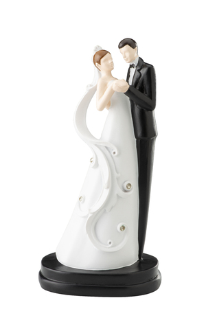 Bride and Groom Figurine on White Backgroundの写真素材