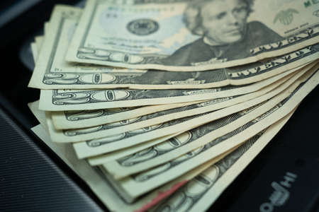 Stack of Fanned out Money United States Currencyの写真素材