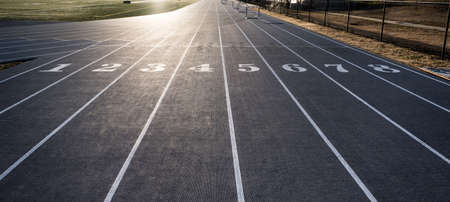 Numbered Lanes of a Track and Field Starting Pointの写真素材