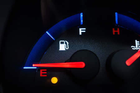 Gasoline Gauge in an Automoblie with the Needle Pointing to Emptyの写真素材