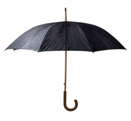Black Wet Umbrella with Wood Handleの写真素材