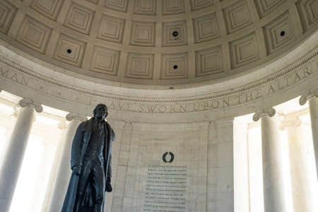 Statue of Thomas Jeffersonin the Jefferson Memorial in Washington DC in the Summertimeの写真素材