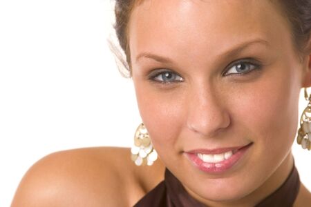 Classic brunette beauty, with blue eyes, smiling.の写真素材