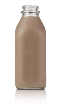 Full cold glass quart bottle of chocolate milkの写真素材