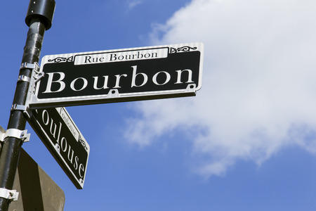 Street sign for the world famous Bourbon Street in the French Quarter in New Orleans famous for its party atmosphereの写真素材