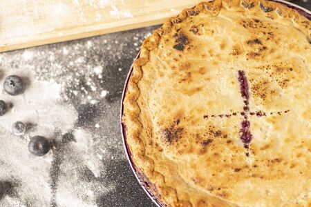 A freshly baked blueberry pieの写真素材