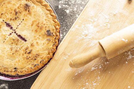 A freshly baked blueberry pieの写真素材